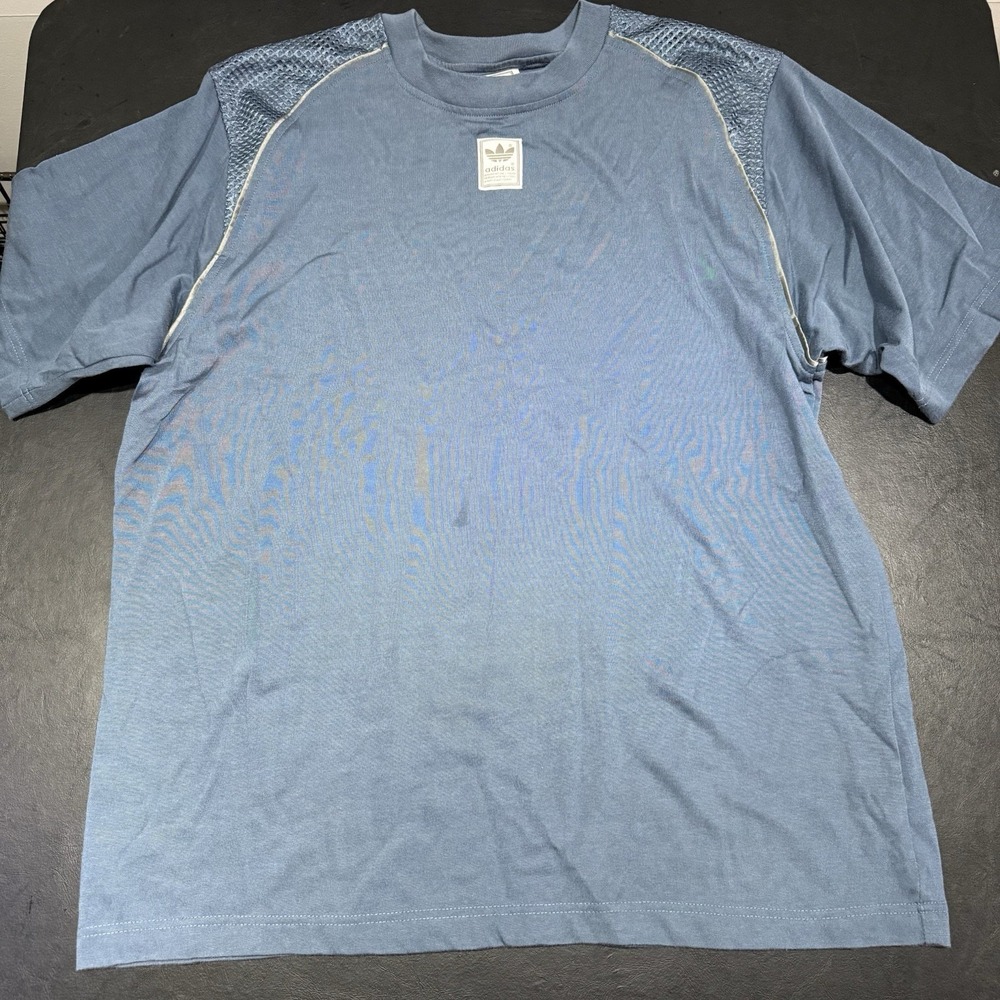 Vintage Adidas 90s T-Shirt Men L Blue‎ Y2K Heavyweight Crewneck Mesh Soccer Logo